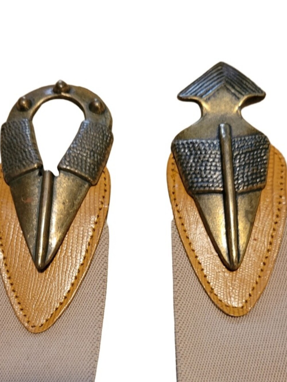 Vintage Omega Arrowhead Stretch Belt Brass Buckle Elastic Stretch - Tan - S/M - Picture 3 of 7
